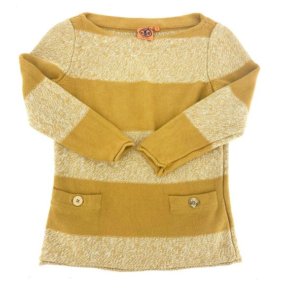Tory Burch Women’s XS Gold Yellow Striped Cotton Pullover Sweater Pockets Button - Picture 5 of 9